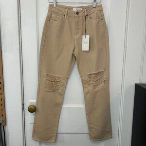 NWT HIDDEN Women's Tracey Khaki Distressed High-Rise Straight-Leg Jeans,Size 26
